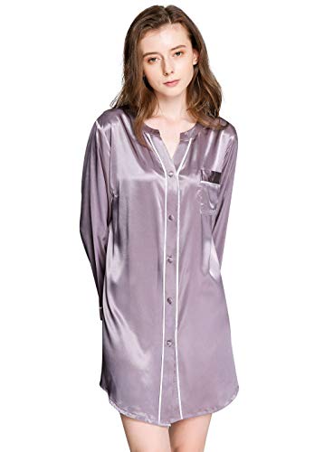 Damen-Seide-Satin-Nachtshirt-Sleepshirt-Nachthemd-Nightwear